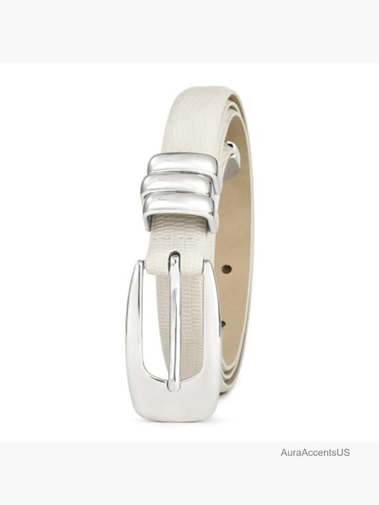 Faux Leather Skinny Belt with Silver Buckle - Versatile for Casual & Formal Wear main image 6